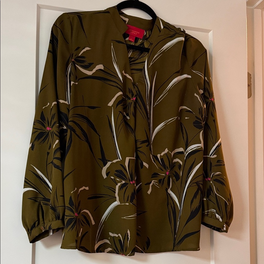 Jennifer Lopez Olive Floral Blouse